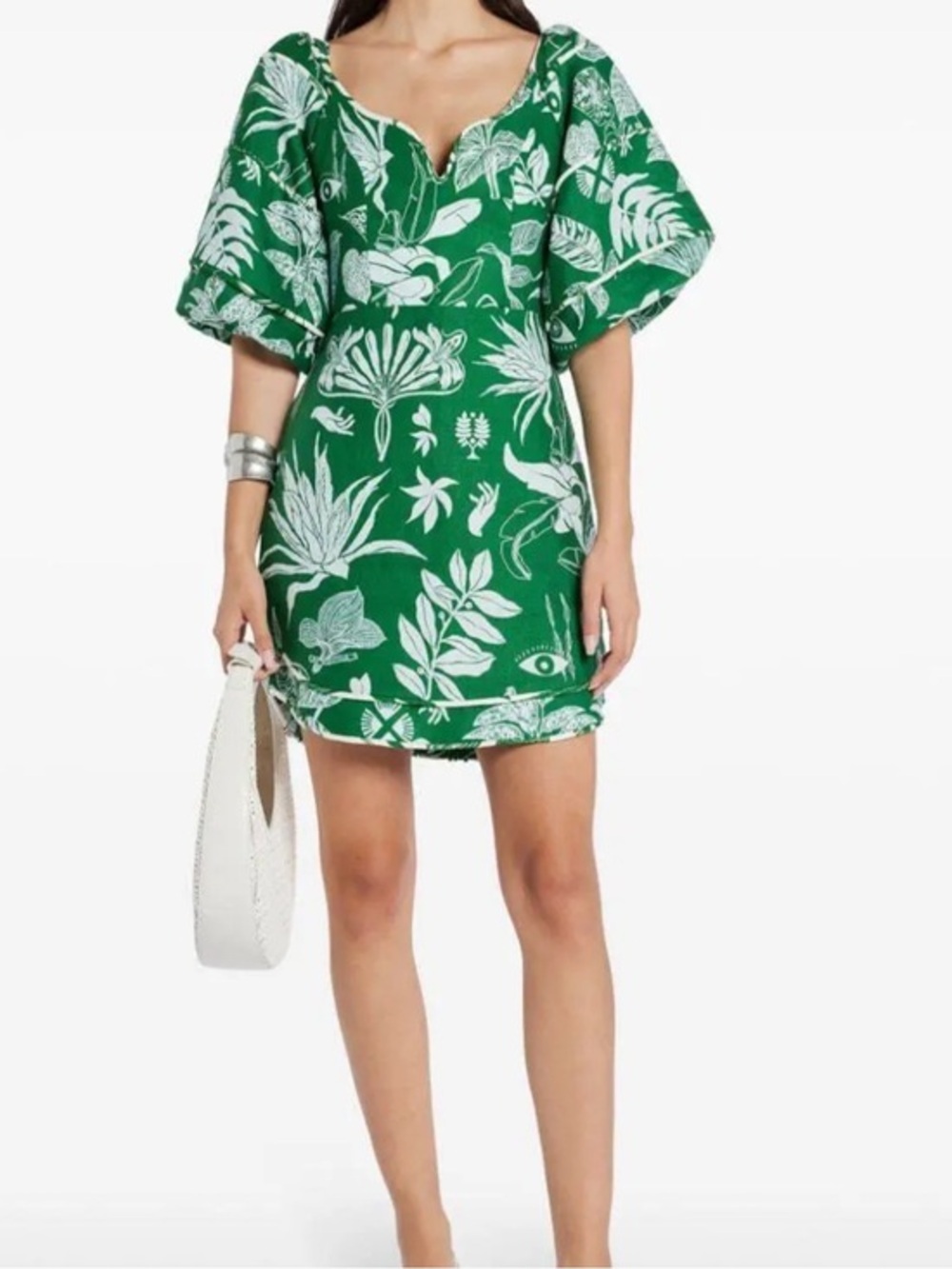 NWT Anthropologie FARM Rio Forest Soul Green Short Sleeve Mini Dress ECO-FRIENDL